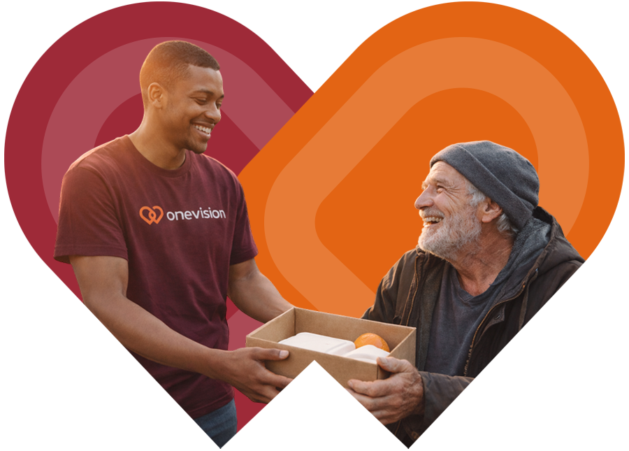 Volunteer handing food