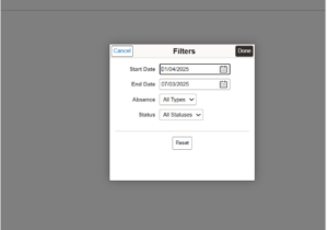 Absence Request History Download to Excel - Fig 2: Filter to search the date range