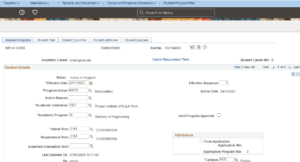 PeopleSoft Enterprise CS Student Records Version 9.2 - Student Program Plan Overview -- Fig 1: Student Program Page to track the student courses along with term and status