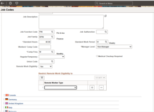Managing Remote Work Eligibility at Job Code and Position Level - Fig 1.1 Remote Work Eligibility in Job Code Profile
