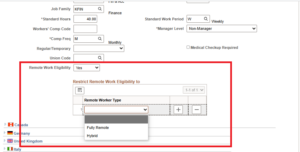 Managing Remote Work Eligibility at Job Code and Position Level - Fig 1.1.1 Remote Work Eligibility in Job Code Profile