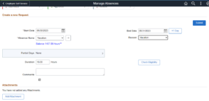 Creating a New Request - PeopleSoft PUM 45 - Manage Absence Self-Service Page