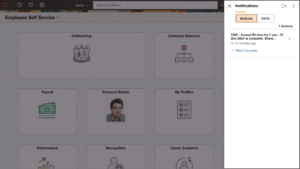PeopleSoft HCM PUM 52: Real-Time Feedback with Automated Questionnaires -- Fig 1.3 System generating the notification in-app