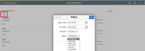 View the Recent Requests – Filtering with Criteria - PeopleSoft PUM 45 - Manage Absence Self-Service Page