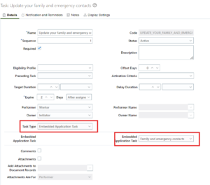 Fig 7 - Configurations in tasks using Embedded Application Task | Updates in Oracle HCM 24C | Unlocking Redwood Features