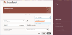 Streamline Global Compensation with Oracle Redwood Salary Switcher Fig 7: Select Currency as Worker Local Currency 