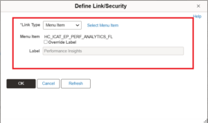 Embedding Insights in Fluid Workcenter in PeopleSoft 8.61 - Fig.3 Link Definition