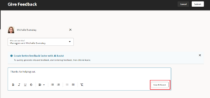Fig 3 - Click on Use AI Assist -- Enhance Feedback with AI Assistance in Oracle HCM Cloud
