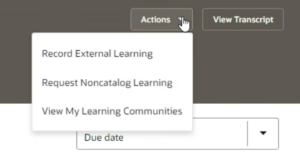 Noncatalog Course Request in Oracle Learning Cloud -- Fig 1.1: Non catalog Request Menu