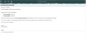 HCM PUM 53 - Notification Publisher Enhancements Fig 1.9 Notification Details shown when clicked on Announcement