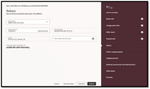 How to Create a Job Offer in Oracle Recruiting Cloud 25C Redwood Experience Fig 6: Salary Section in Offer Page