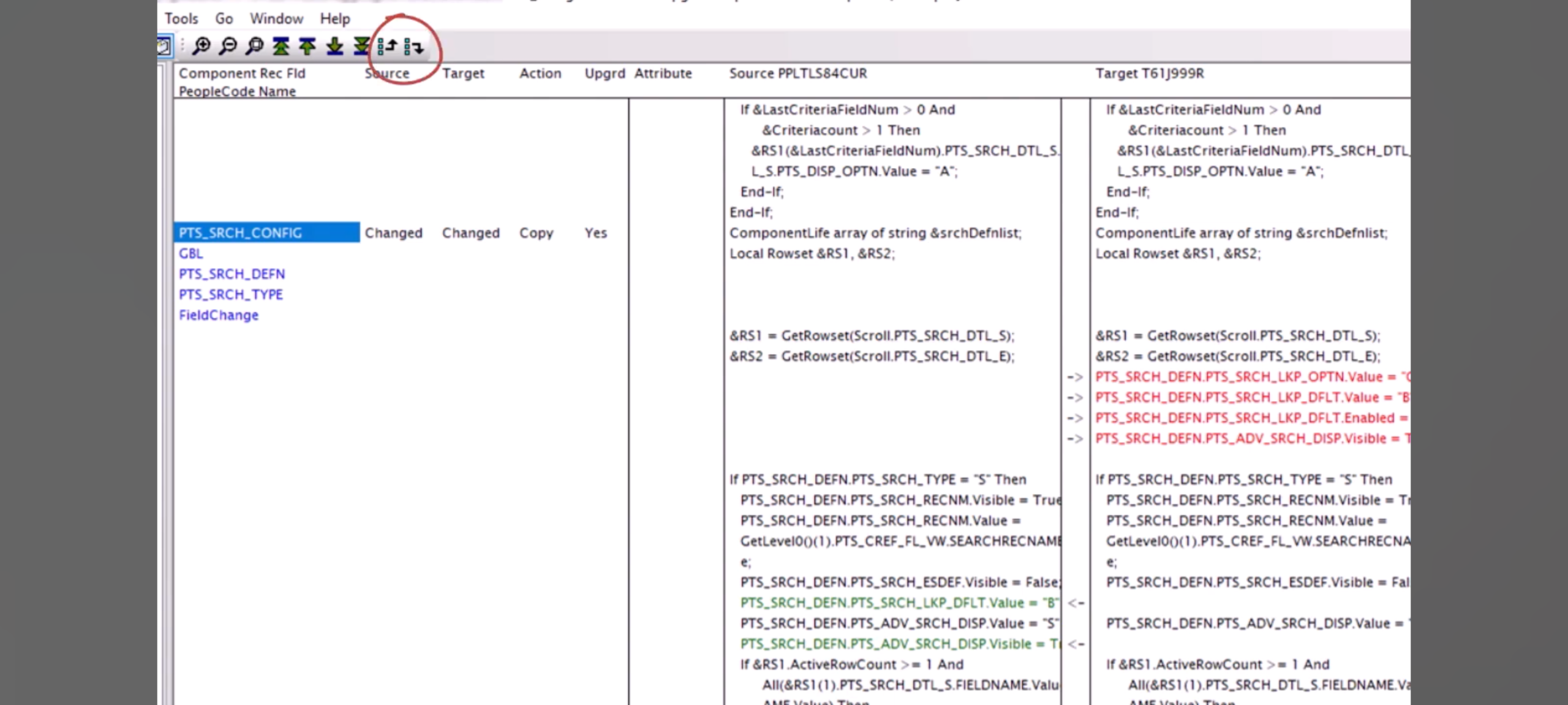 PeopleSoft Compare Report Navigation Enhanced in PeopleTools 8.62 - Fig 4: Index of the current object