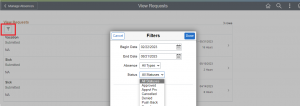 View the Recent Requests – Filtering with Criteria - PeopleSoft PUM 45 - Manage Absence Self-Service Page